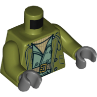 Lego Torso Jacket over Sand Green Vest with Belt Print (Steve Trevor), Olive Green Arms, Dark Bluish Gray Hands / Olive Green