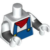 Lego Torso, Dual Molded Arms, Shirt, Blue Overall, Yellow Buttons, Red Bow Tie Print (Mickey Mouse), White Sleeves Pattern, Black Arms, White Hands / White