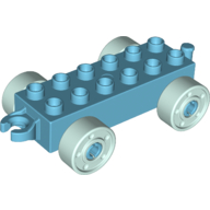 Lego Duplo Car Base 2 x 6 with Fake Bolts, Open Hitch End and Light Aqua Wheels / Medium Azure