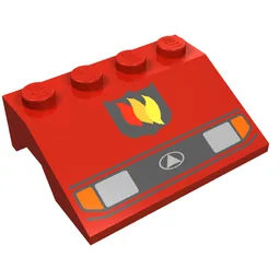 Wheel Arch, Mudguard, Slope 3 x 4 with Headlights and Fire Logo Badge Print / Red