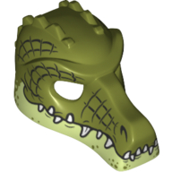 Lego Mask Crocodile with Teeth, Yellowish Green Lower Jaw and Black Scale Lines Print / Olive Green