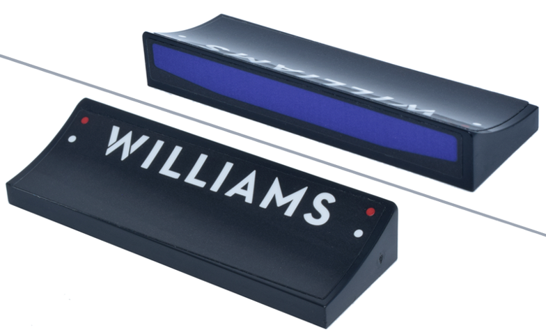 Lego Arch 6 x 2 x 5/6 Inverted with White 'WILLIAMS' Logo and Dark Blue Panel Pattern (Stickers) - Set 77249