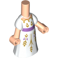 Lego Microdoll Body Long Dress White with Gold Decorations, Lavender Band, Light Nougat Hands / Light Nougat