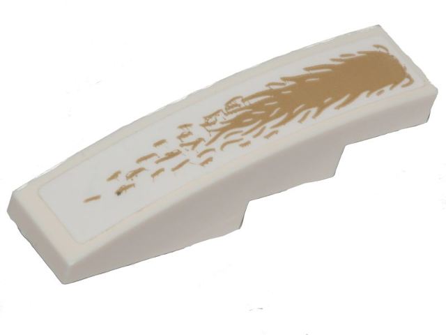 Lego Slope, Curved 4 x 1 with Tan Fur Pattern (Sticker) - Set 76208 / White