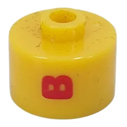 Pen Bead, Round Long, Flat Edge with Red 'B' Print / Yellow