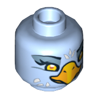 Lego Minifig Head Eris, Dual Sided, Eagle with Beak, Yellow Eyes and White Feathers, Wide Eyes / Narrow Eyes Print [Hollow Stud] / Bright Light Blue