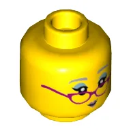 Minifig Head, Lavender Eyebrows, Metallic Blue Eye Shadow, Magenta Glasses, Metallic Pink Lips, Beauty Mark Print / Yellow