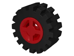 Wheel 8mm D. x 6mm with Black Tire 15mm D. x 6mm Offset Tread Small (4624 / 3641) / Red