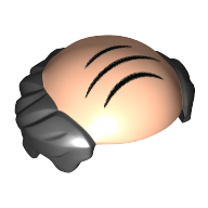 Lego Hair, Bald Top with Black Short Hair, Comb-over Print / Light Nougat