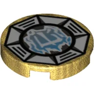 Tile Round 2 x 2 with Airjitzu Ice Symbol Print / Pearl Gold