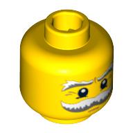 Lego Minifig Head Pilot, Moustache and Eyebrows White and Gray Bushy, White Pupils and Crow's Feet Print / Yellow