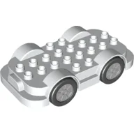 Duplo Car Base 4 x 8 with Four Black Wheels and Silver Hubs / White