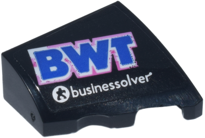 Lego Wedge 2 x 2 x 2/3 Right with White, Bright Pink and Blue 'BWT' and 'businesssolver' Logo Pattern (Sticker) - Set 77248