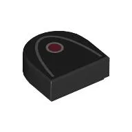 Tile Round 1 x 1 Half Circle with Dark Bluish Grey Curved Line, Red Dot Print / Black