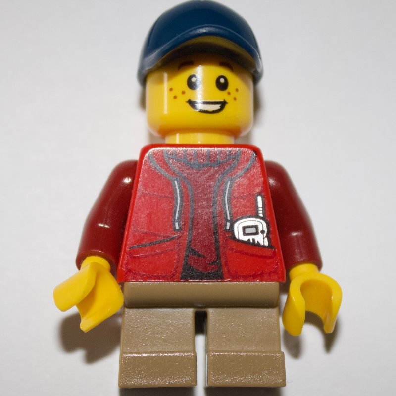 Lego Kid - Red Torso, Dark Tan Legs, Dark Blue Cap