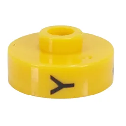 Pen Bead, Round Short, Flat Edge with 'Y', '4', 'G' Print / Yellow