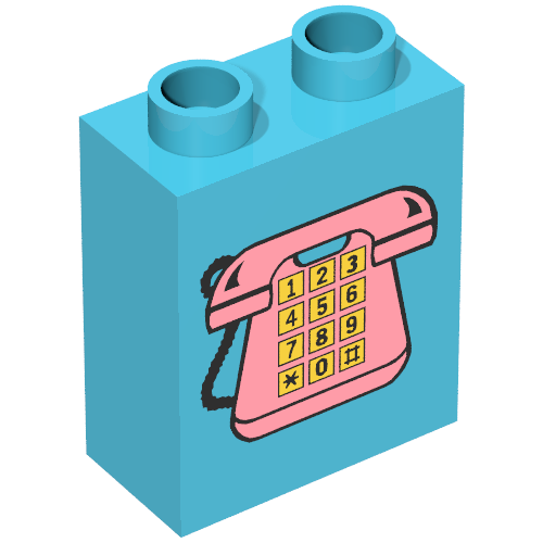 Lego Duplo Brick 1 x 2 x 2 with Telephone Print 1, Pink with Yellow Buttons / Maersk Blue