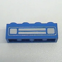 Brick 1 x 4 with Chrome Silver Car Grill Print [Embossed] / Blue