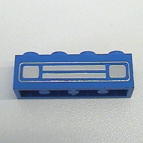 Lego Brick 1 x 4 with Bottom Tubes, Lowered Center Cross Support with Chrome Silver Car Grill Print [Embossed] / Blue