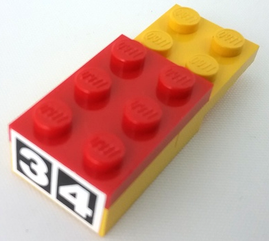 Lego Stickered Assembly 5 x 2 x 1 with White Number 3 and 4 on Black Squares Pattern (Sticker) - Set 6378