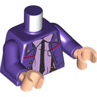 Lego Torso, Jacket, Gold Buttons, Lavender Shirt, Black Tie, Dark Brown Suspenders print, Dark Purple Arms, Light Nougat Hands / Dark Purple