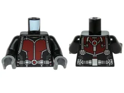 Torso Ant-Man Dark Red Body Suit with Silver Trim and Shoulder Belts Pattern / Black Arms / Dark Bluish Gray Hands