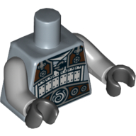 Lego Torso Armor, Light Bluish Gray and Dark Brown with Belt, Elemental Smoke Emblem Print, Light Bluish Gray Arms, Black Hands / Sand Blue