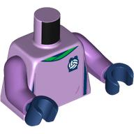 Lego Torso Soccer Shirt, Green Collar print, Medium Lavender Arms, Dark Blue Hands / Lavender