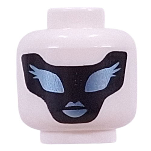 Lego Minifig Head One, Black Facemask, Metal Blue Eyes, Mouth / White