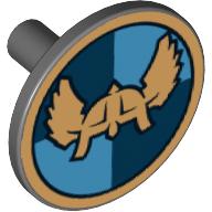 Lego Shield Round Flat with Helmet on Dark / Medium Blue Quarters Print