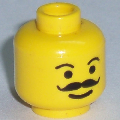 Lego Minifig Head, Moustache Curly and Full, Plain Eyebrows Print [Blocked Open Stud] / Yellow