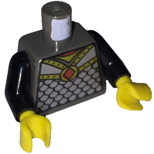 Lego Torso Armor, Scale Mail with Red Diamond Amulet Print, Black Arms, Yellow Hands