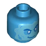 Minifig Head Hydro-man, Blue Eyes, Angry/Mean Smile, Water Splash / Dark Azure