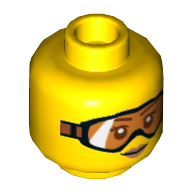 Lego Minifig Head, Orange Goggles and Buff Lips Print [Hollow Stud] / Yellow