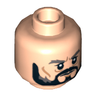 Lego Minifig Head Thorin Oakenshield, Dual Sided, Dark Bluish Gray Eyebrows, Black Beard, Wrinkles, Stern / Bared Teeth Print [Hollow Stud] / Light Nougat