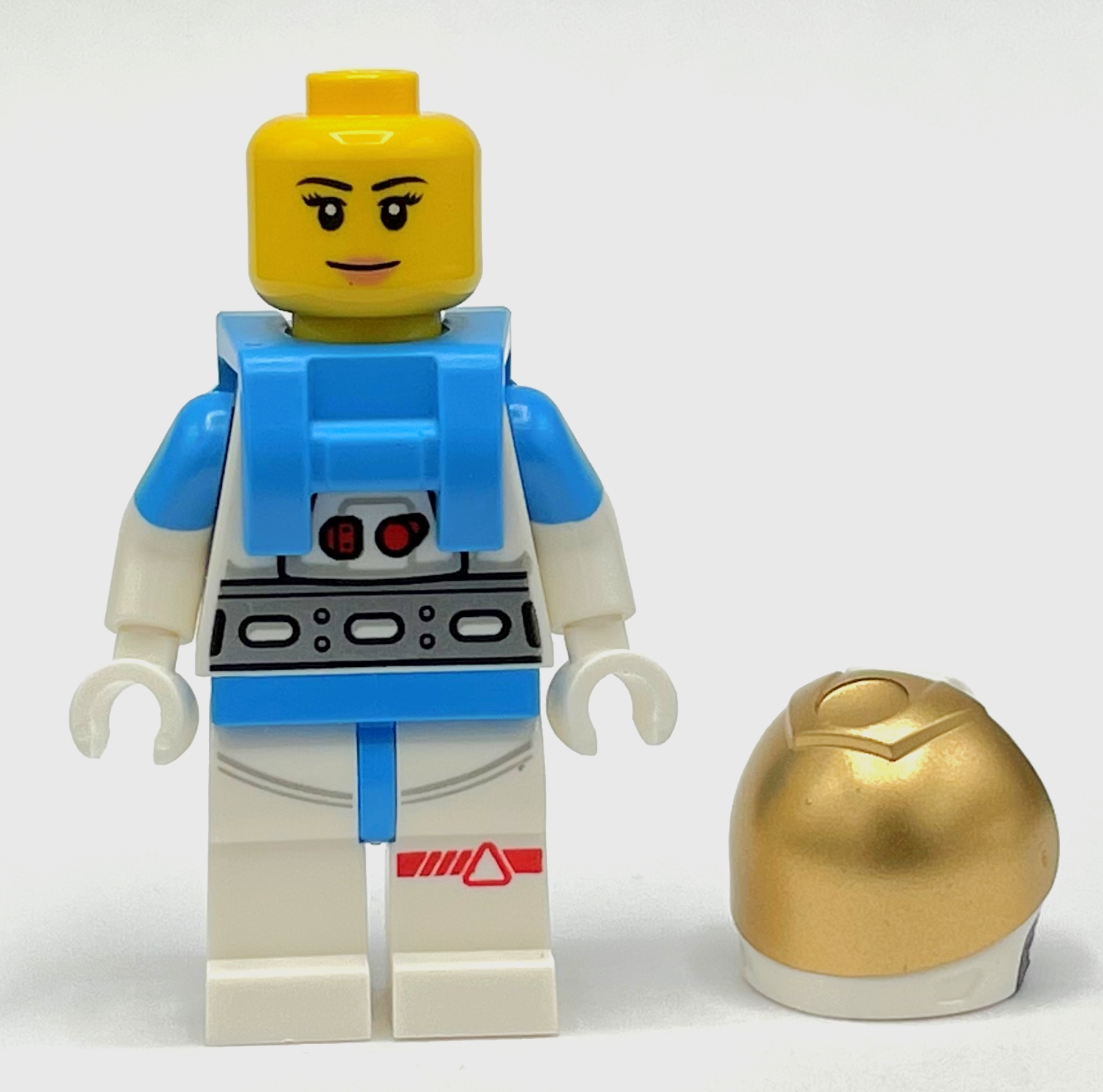 Lego Astronaut, White Spacesuit, Dark Azure Backpack, Gold Visor