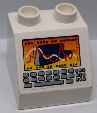 Lego Duplo, Brick 2 x 2 x 1 1/2 Slope 45 with Charts and Keyboard Pattern (Sticker) - Set 7840