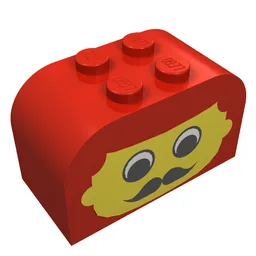 Brick Curved 2 x 4 x 2 Double with Face/Moustache Print / Red