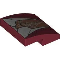 Brick Curved 2 x 2 x 2/3 with Light Bluish Grey/Dark Orange Under Dress Print / Dark Red
