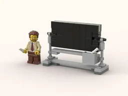 Teacher with flipping double-sided blackboard