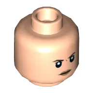 Minifig Head Eleven, Dark Brown Eyebrows, Peach Lips, Angry Print / Light Nougat