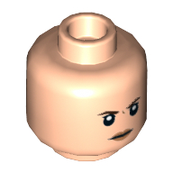 Lego Minifig Head Eleven, Dark Brown Eyebrows, Peach Lips, Angry Print / Light Nougat