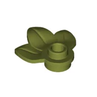 Plant, Plate 1 x 1 Round with 3 Leaves / Olive Green