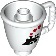 Duplo Cone / Ice Cup with Black Train and Red Heart Steam Clouds Print / White