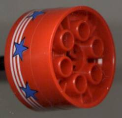 Lego Wheel 20 x 30 Technic with 3 White Stripes and 7 Blue Stars Pattern (Sticker) - Set 6615