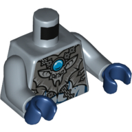 Lego Torso Armor Gray with Silver Buckles, Bat Pendant and Blue Round Jewel (Chi) Print, Sand Blue Arms, Dark Blue Hands / Sand Blue