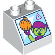 Lego Duplo Brick 2 x 2 Slope 45° with Screen, Green Goblin print / White