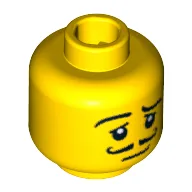 Minifig Head Waiter, Moustache Curly, Eyelashes, Pupils, Raised Eyebrow Print [Blocked Open Stud] / Yellow