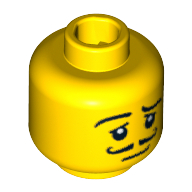 Lego Minifig Head Waiter, Moustache Curly, Eyelashes, Pupils, Raised Eyebrow Print [Blocked Open Stud] / Yellow