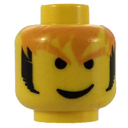 Lego Minifig Head Axel, Messy Orange Hair and Black Sideburns Print [Blocked Open Stud] / Yellow